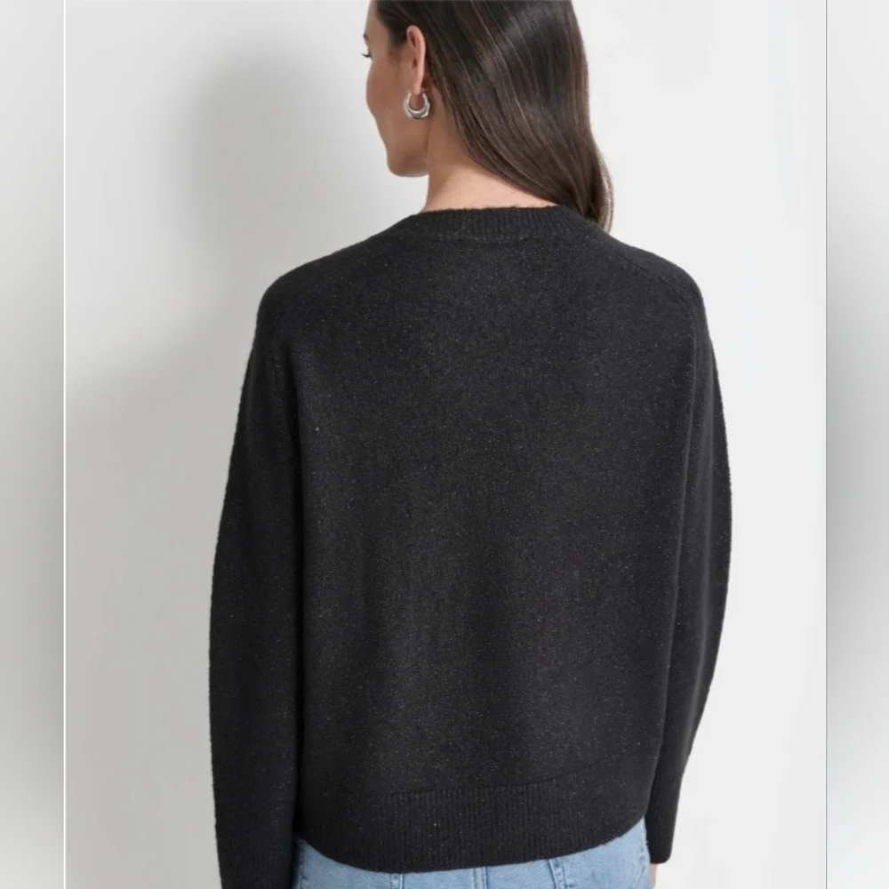DKNY JEANS WOMEN'S BLACK METALLIC CABLE KNIT SWEATER SIZE MEDIUM NWT